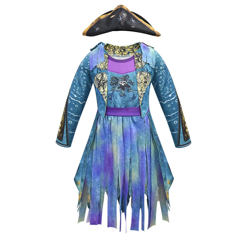 Film Descendants Evie Kids Cosplay Costume Gradient Blue Dress