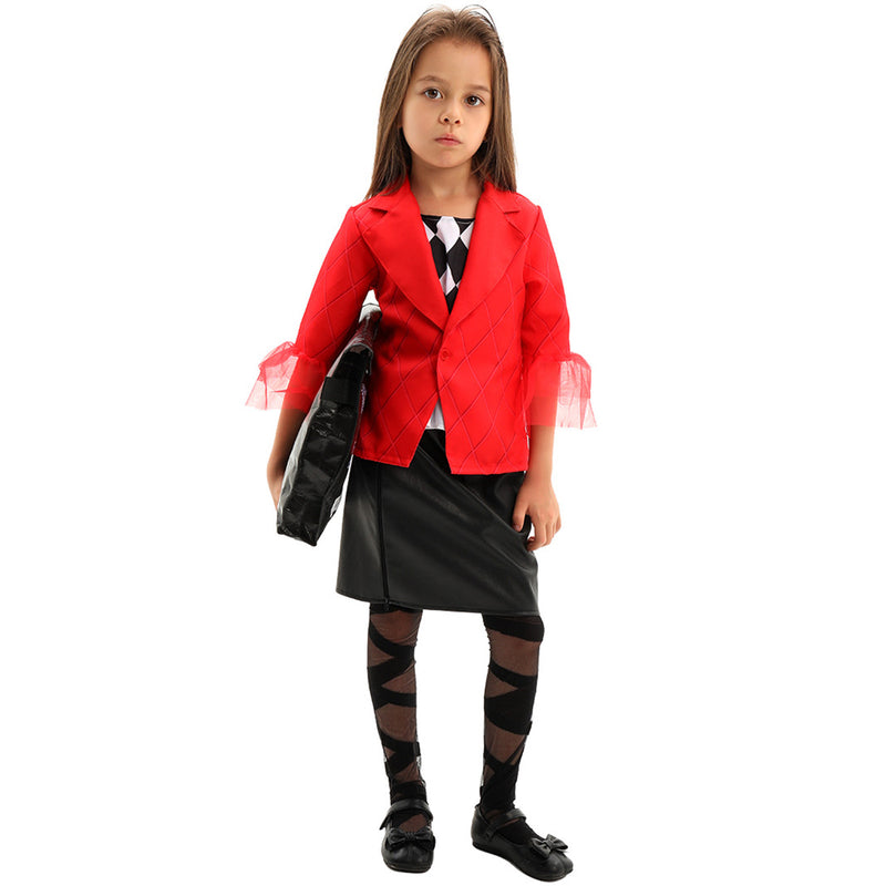 Film Harley Quinn Cosplay Costume Kid Girl JK Uniform Coat Skirt