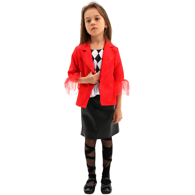 Film Harley Quinn Cosplay Costume Kid Girl JK Uniform Coat Skirt