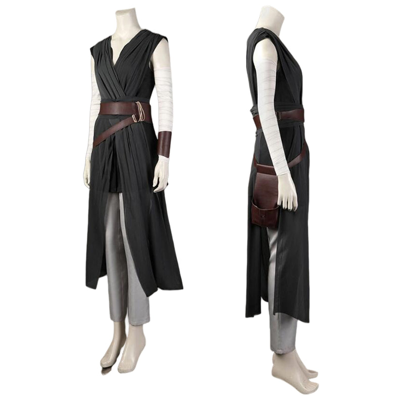 Film Star Wars Rey Cosplay Costume Women Gray Dress Belt