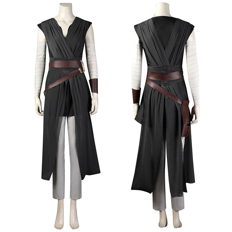 Film Star Wars Rey Cosplay Costume Women Gray Dress Belt