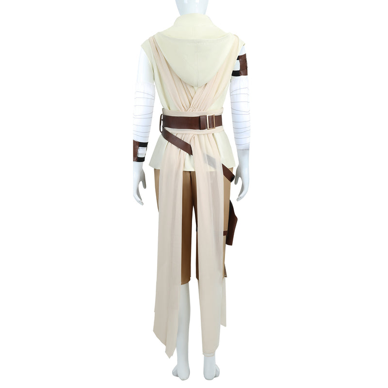 Film Star Wars Rey Cosplay Costume Women Ivory Hoodie Dress Belt