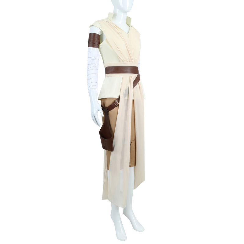 Film Star Wars Rey Cosplay Costume Women Ivory Hoodie Dress Belt