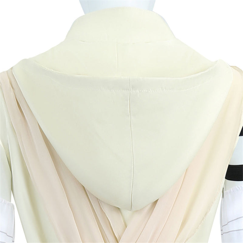 Film Star Wars Rey Cosplay Costume Women Ivory Hoodie Dress Belt