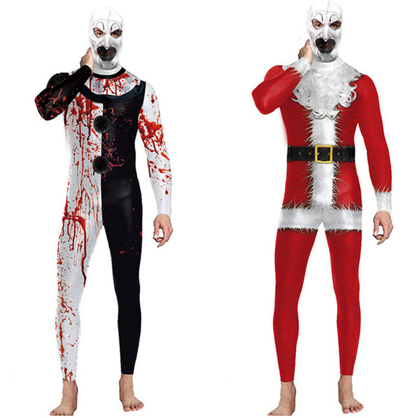 Film Terrifier Clown Cosplay Costume Christmas Elastic Printed Jumpsuit