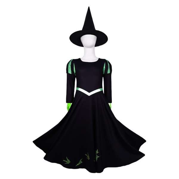 Film Wicked Elphaba Witch Cosplay Costume Black Dress Gloves Hat