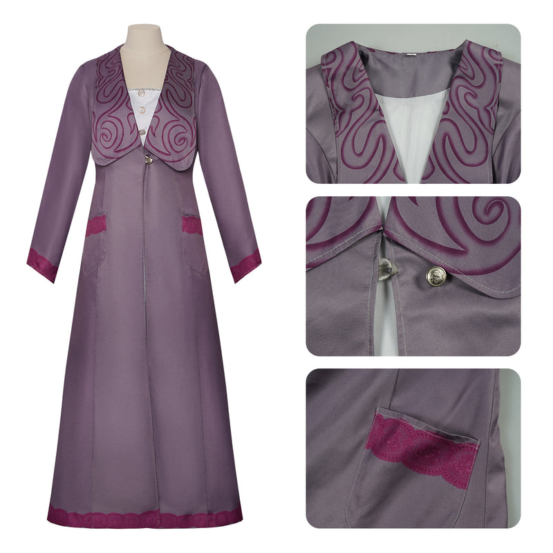 Film Wicked Elphaba Cosplay Costume Women Purple Trench White Dress