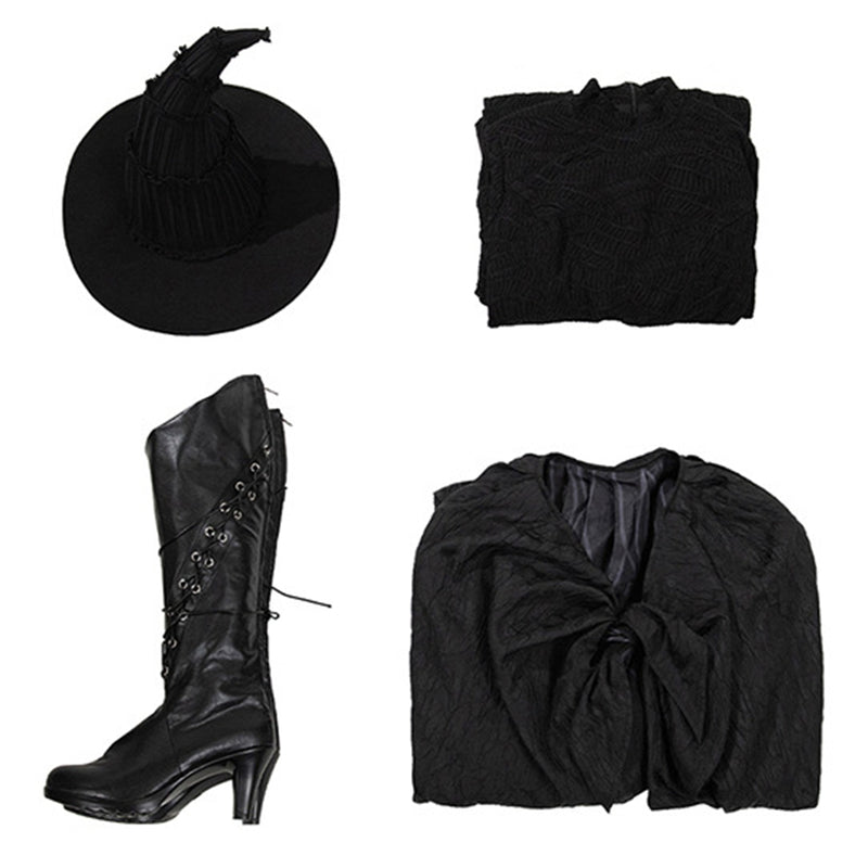 Film Wicked Elphaba Cosplay Witch Costume Dress Cloak Boots Hat