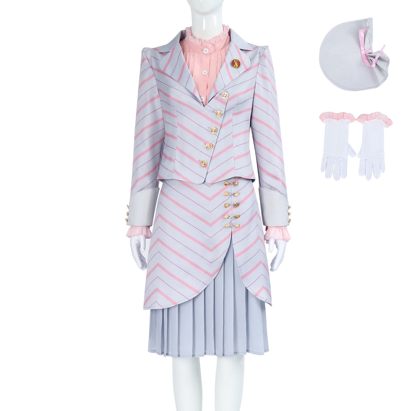 Film Wicked Glinda Cosplay Costume Purple Striped Uniform