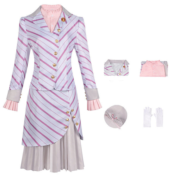 Film Wicked Glinda Cosplay Costume Purple Striped Women Uniform