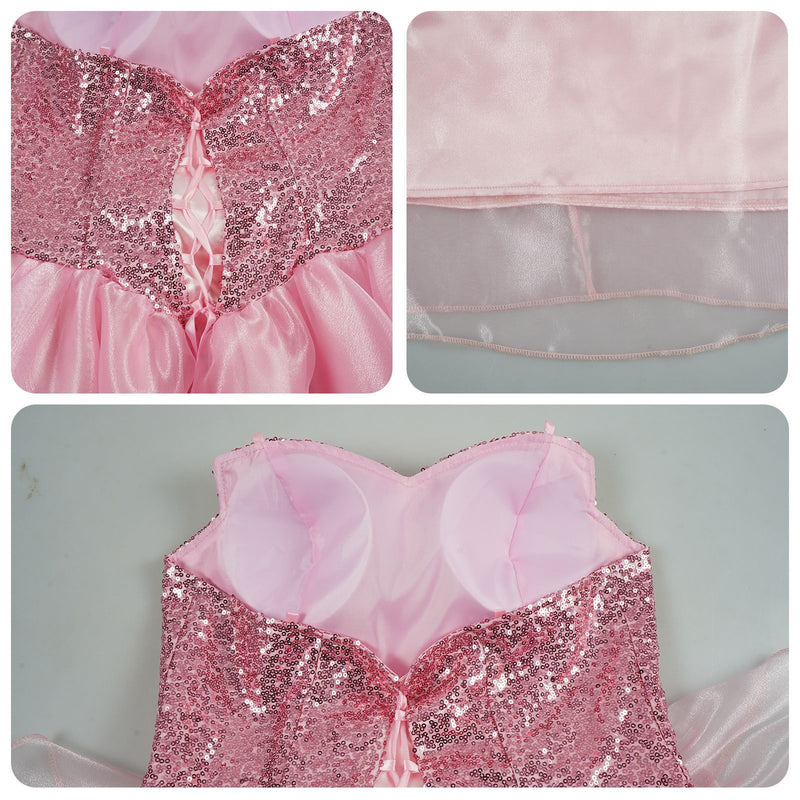 Film Wicked Glinda Cosplay Costume Sequin Corset Pink Organza Dress