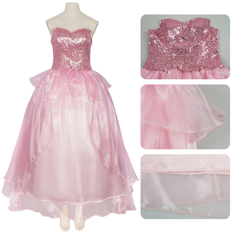 Film Wicked Glinda Cosplay Costume Sequin Corset Pink Organza Dress