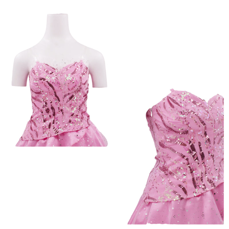 Film Wicked Glinda Cosplay Costume Women Pink Sequin Dress