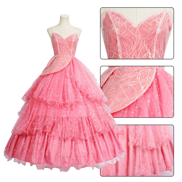 Film Wicked Glinda Glynda Cosplay Costume Pink Sequin Ruffles Dress