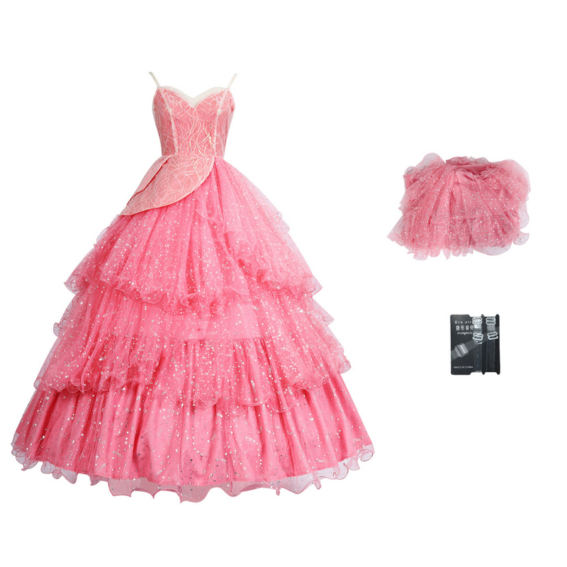 Film Wicked Glinda Glynda Cosplay Costume Pink Sequin Ruffles Dress