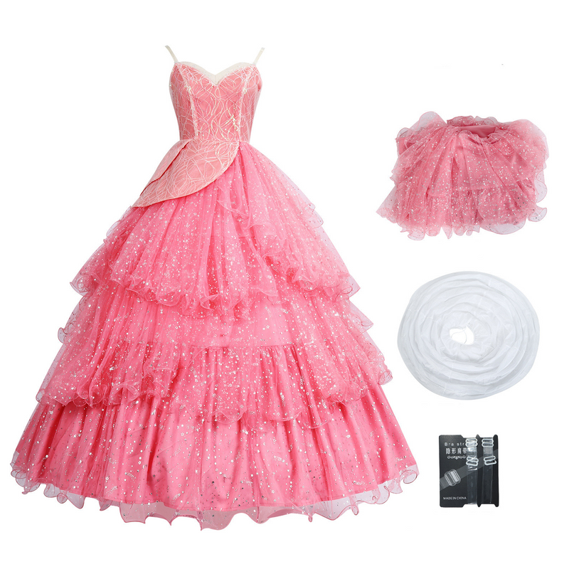 Film Wicked Glinda Glynda Cosplay Costume Pink Sequin Ruffles Dress