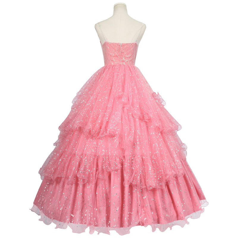 Film Wicked Glinda Glynda Cosplay Costume Pink Sequin Ruffles Dress