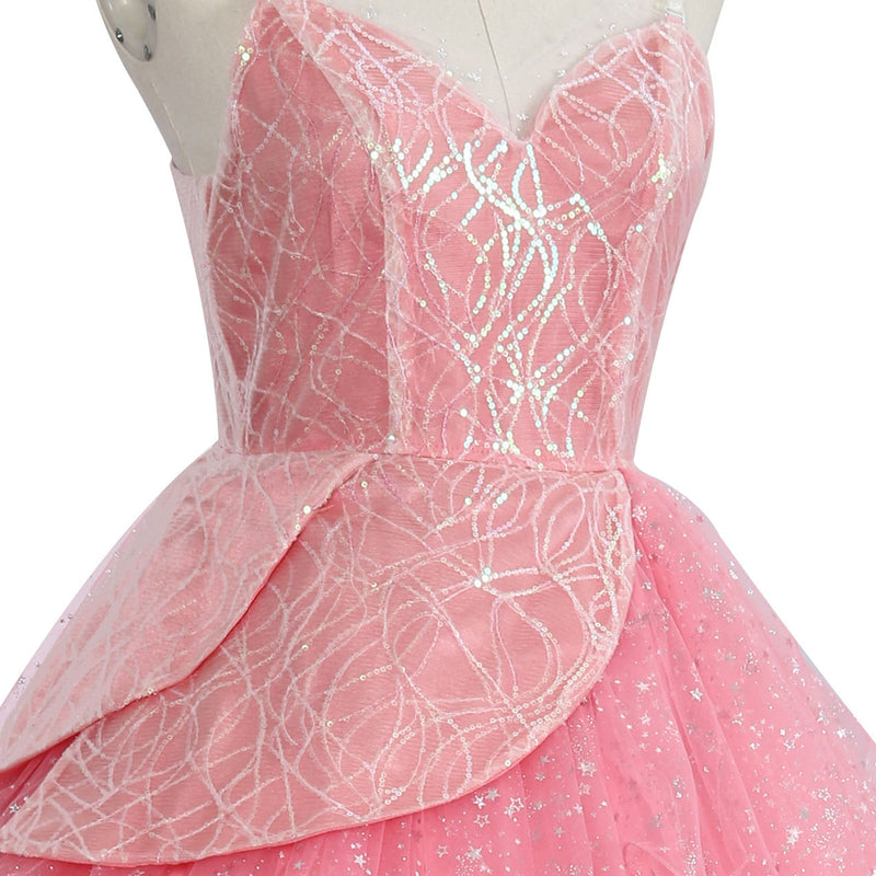 Film Wicked Glinda Glynda Cosplay Costume Pink Sequin Ruffles Dress