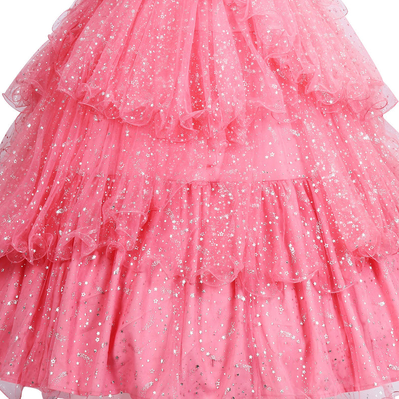 Film Wicked Glinda Glynda Cosplay Costume Pink Sequin Ruffles Dress