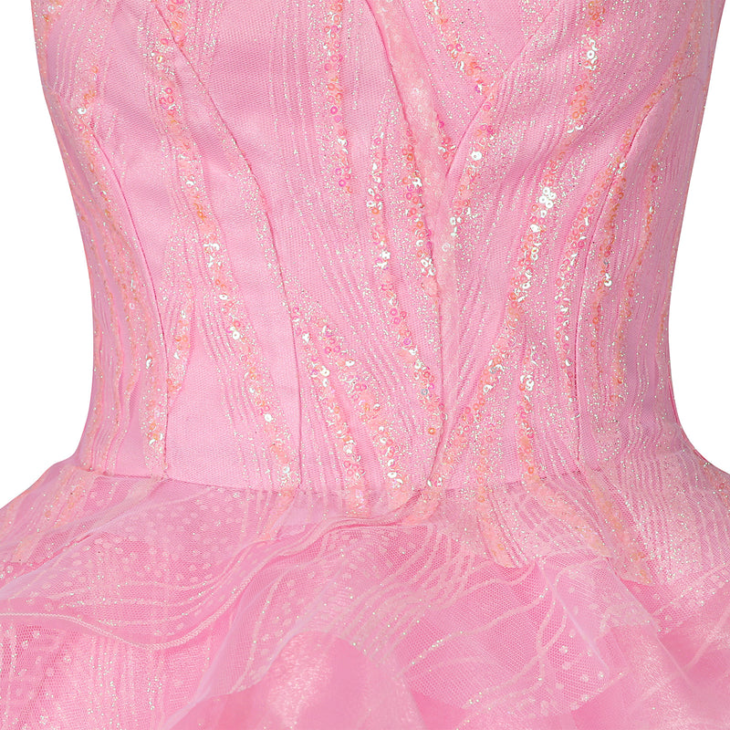 Film Wicked Glinda Glynda Cosplay Costume Pink Sequin Dress Crown