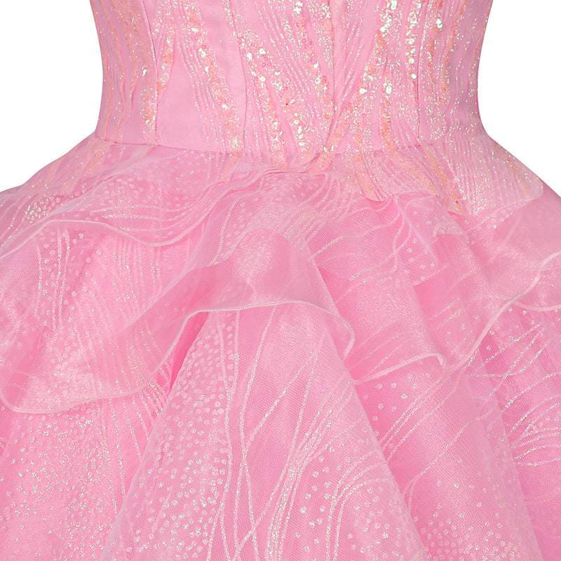 Film Wicked Glinda Glynda Cosplay Costume Pink Sequin Dress Crown