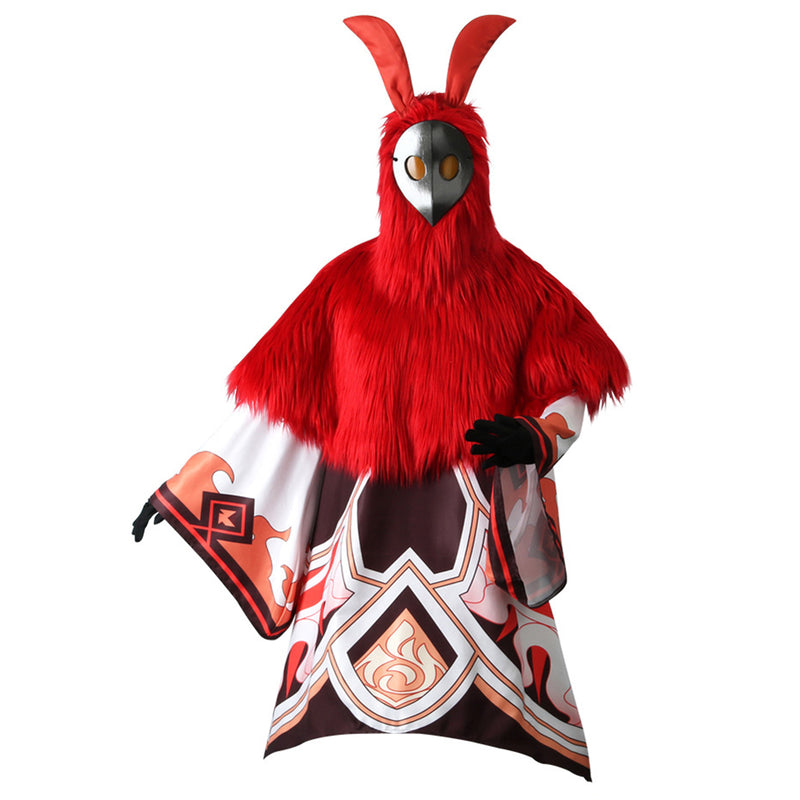 AwwwCos Genshin Impact Abyss Mage Hilichurl Cosplay Costume Suit Dress Halloween Outfit Uniform Robe with Plush Cape Hat Headwear