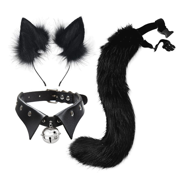 Gothic Punk Style Fox Ear Headband Cosplay Costume Halloween Collar fox Tail Cute Set