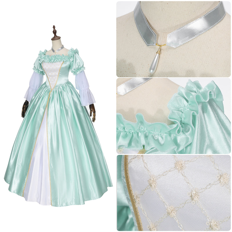 Game FGO Roxanne Cosplay Costume Women Green Princess Dress