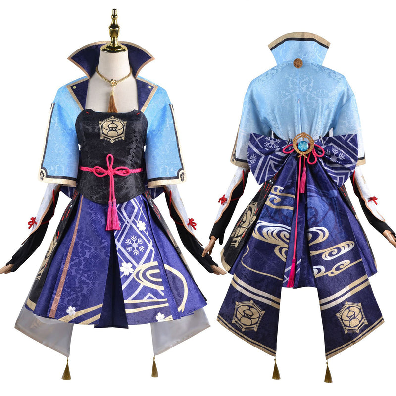 AwwwCos Genshin Impact Kamisato Ayaka Cosplay Costume Dress Suit Robe Halloween Carnival Outfit Clothes Uniform for Women Girls