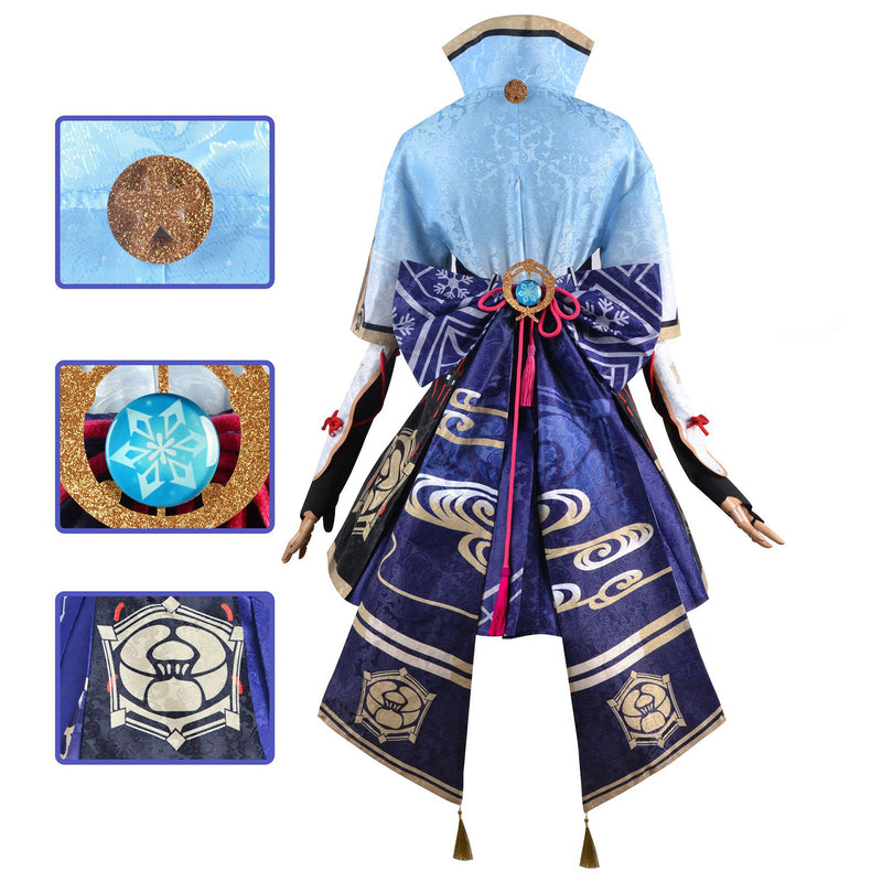 AwwwCos Genshin Impact Kamisato Ayaka Cosplay Costume Dress Suit Robe Halloween Carnival Outfit Clothes Uniform for Women Girls