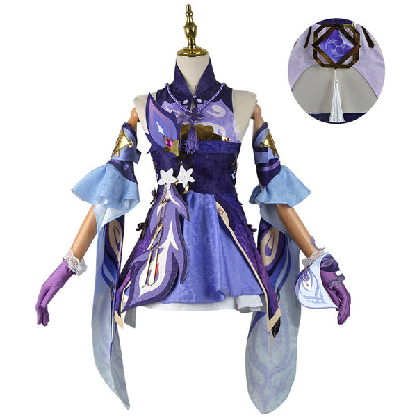 AwwwCos Game Genshin Impact Keqing Cosplay Costume Dress Suit Robe Skirt Halloween Carnival Outfit