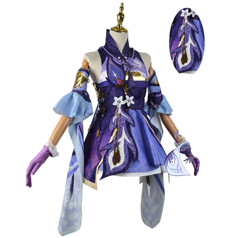 AwwwCos Game Genshin Impact Keqing Cosplay Costume Dress Suit Robe Skirt Halloween Carnival Outfit