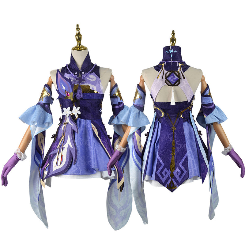 AwwwCos Game Genshin Impact Keqing Cosplay Costume Dress Suit Robe Skirt Halloween Carnival Outfit