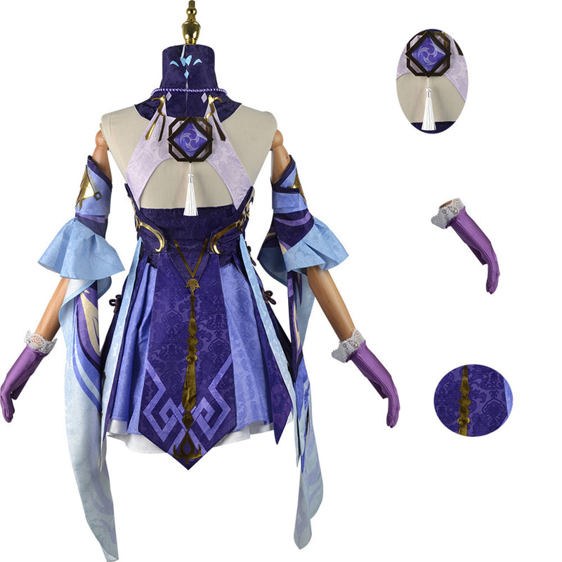 AwwwCos Game Genshin Impact Keqing Cosplay Costume Dress Suit Robe Skirt Halloween Carnival Outfit