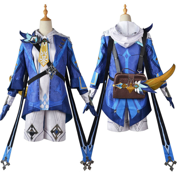 AwwwCos Game Genshin Impact Mika Cosplay Costume Suit Uniform Halloween Roleplay Outfit with Backpack