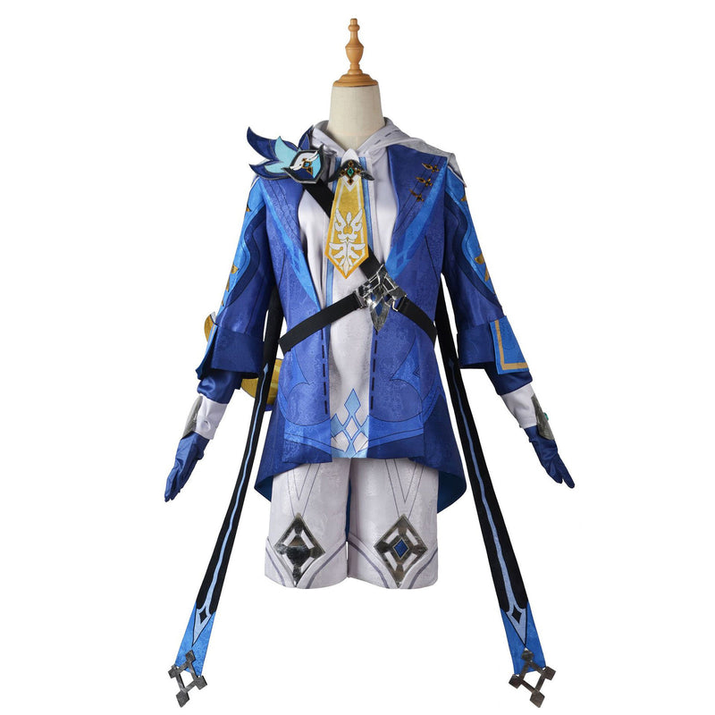 AwwwCos Game Genshin Impact Mika Cosplay Costume Suit Uniform Halloween Roleplay Outfit with Backpack