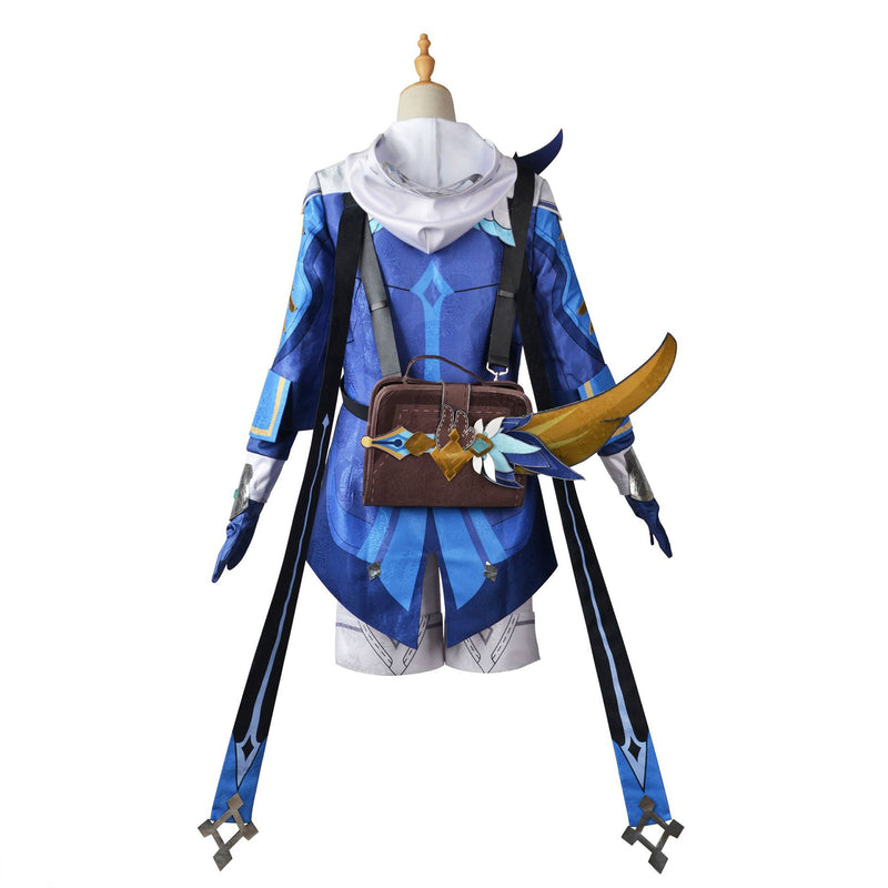 AwwwCos Game Genshin Impact Mika Cosplay Costume Suit Uniform Halloween Roleplay Outfit with Backpack