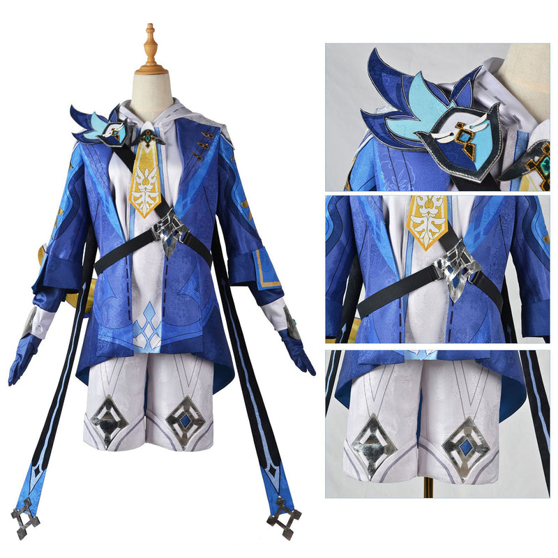 AwwwCos Game Genshin Impact Mika Cosplay Costume Suit Uniform Halloween Roleplay Outfit with Backpack