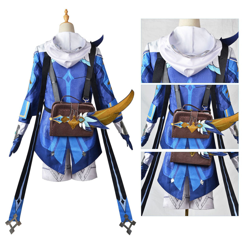 AwwwCos Game Genshin Impact Mika Cosplay Costume Suit Uniform Halloween Roleplay Outfit with Backpack