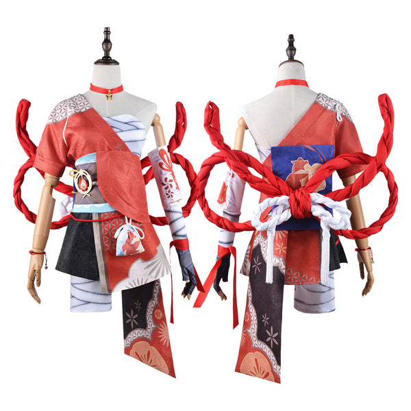 AwwwCos Game Genshin Impact Naganohara Yoimiya Cosplay Costume Dress Halloween Performance Party Outfit for Women