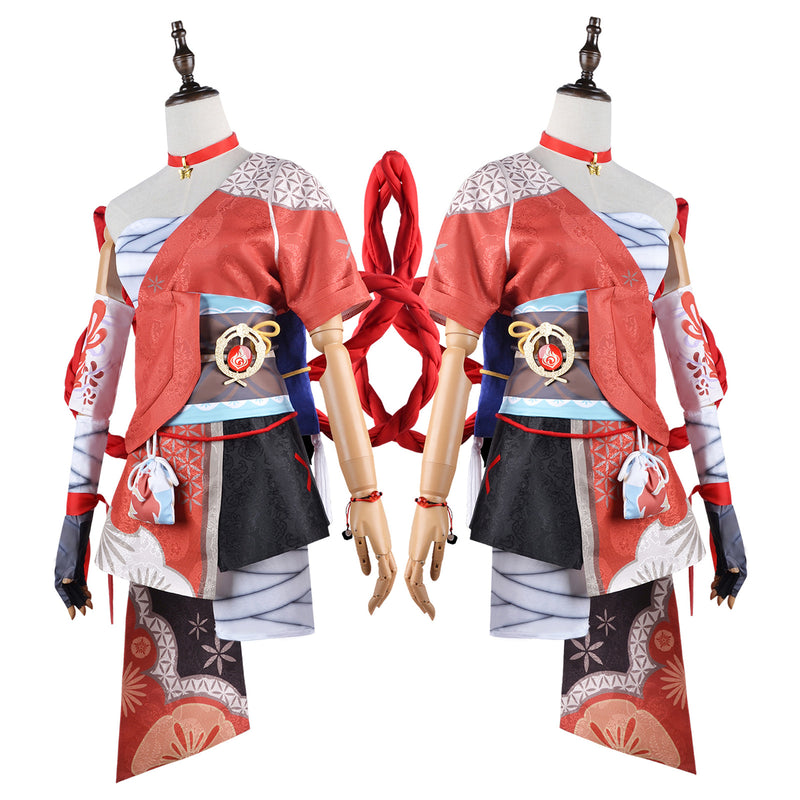 AwwwCos Game Genshin Impact Naganohara Yoimiya Cosplay Costume Dress Halloween Performance Party Outfit for Women