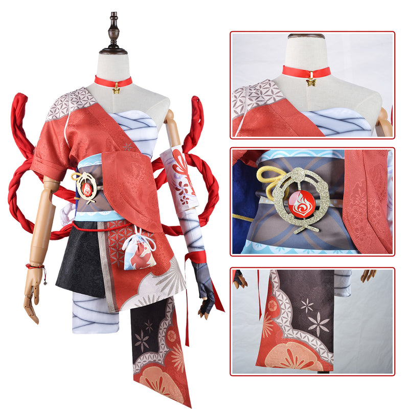 AwwwCos Game Genshin Impact Naganohara Yoimiya Cosplay Costume Dress Halloween Performance Party Outfit for Women