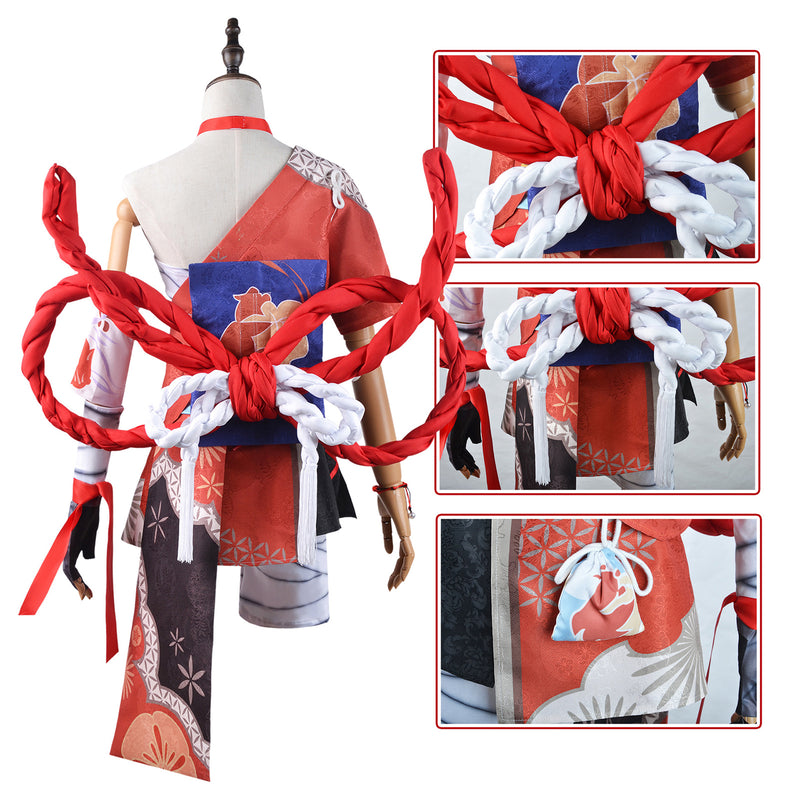 AwwwCos Game Genshin Impact Naganohara Yoimiya Cosplay Costume Dress Halloween Performance Party Outfit for Women