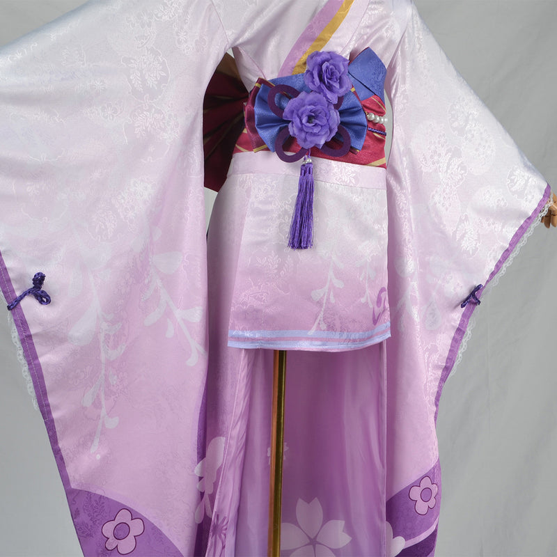 Game Genshin Impact Raiden Shogun Pink Kimono Dress Suit Robe Halloween Clothes with Wig