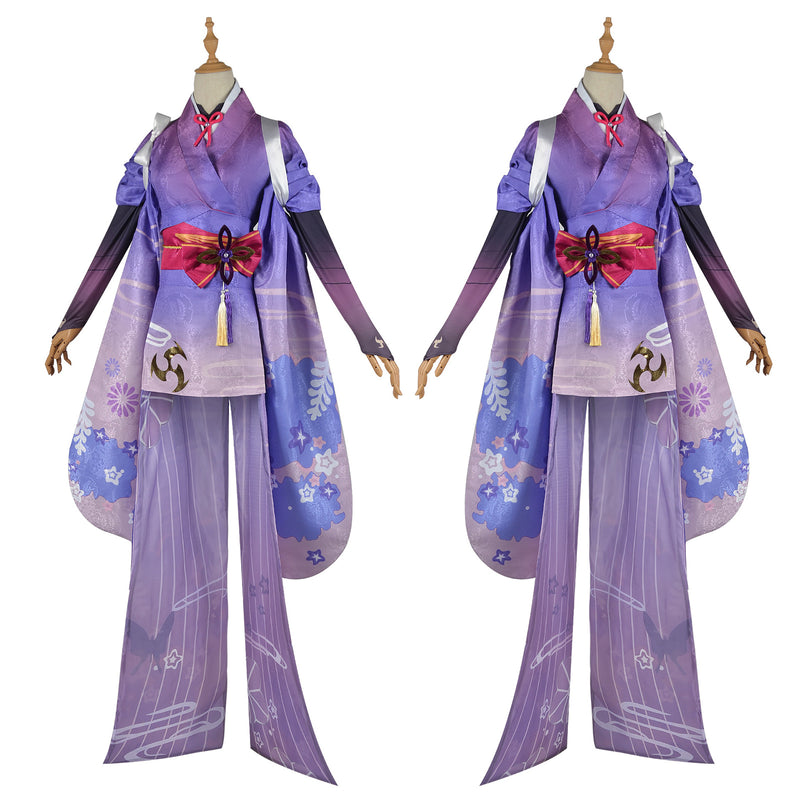 AwwwCos Game Genshin Impact Raiden Shogun Cosplay Costume Kimono Dress Suit Robe Halloween Outfit Uniform Clothes with Wig