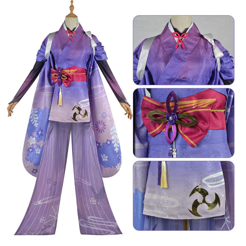 AwwwCos Game Genshin Impact Raiden Shogun Cosplay Costume Kimono Dress Suit Robe Halloween Outfit Uniform Clothes with Wig