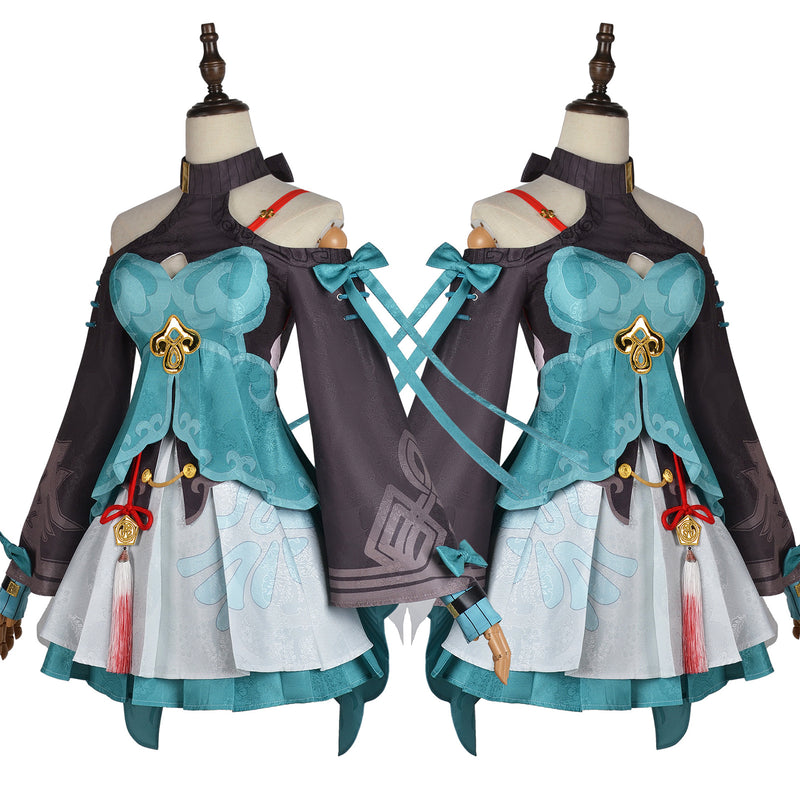 AwwwCos Game Honkai Star Rail Qingque Cosplay Costume Dress Halloween Outfit Uniform Clothes for Women Girls