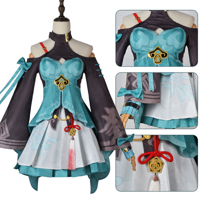 AwwwCos Game Honkai Star Rail Qingque Cosplay Costume Dress Halloween Outfit Uniform Clothes for Women Girls