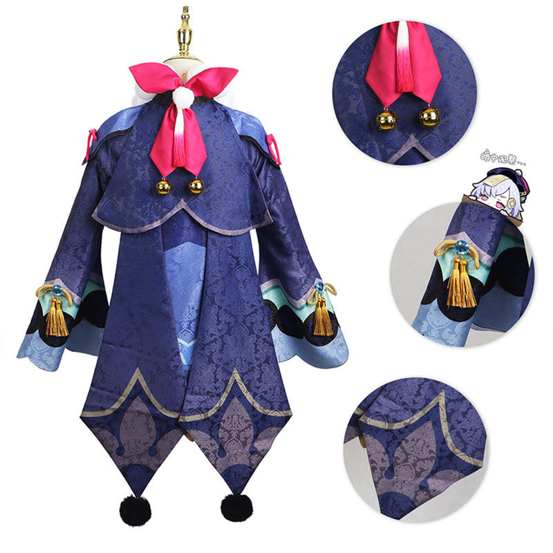 Genshin Impact Qiqi Cosplay Costume Cheongsam Outfit with Necklace Hat