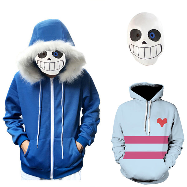 Undertale Sans Cosplay Costume Blue Hoodies & Skull Mask